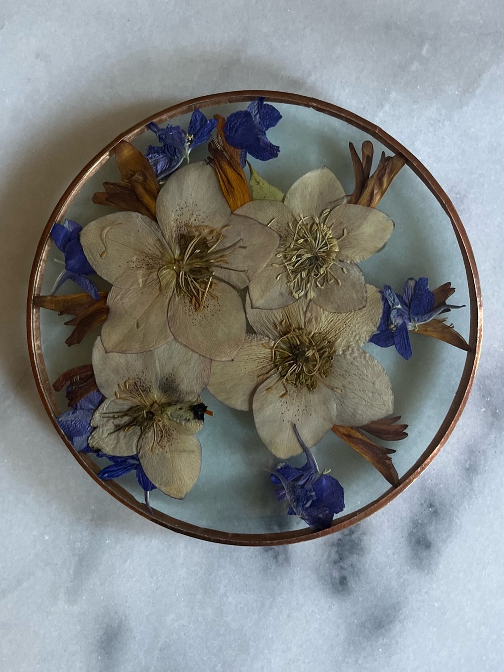Pressed Floral Decorative Tray — Blue & Cream